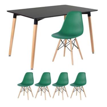 Imagem de Mesa De Jantar Retangular Eames 80 X 120 Cm Preto + 4 Cadeiras Eiffel Dsw Verde Escuro
