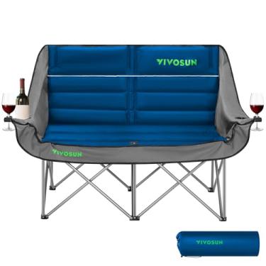 Imagem de VIVOSUN Cadeira de acampamento dupla dobrável, resistente e confortável, com apoios para copos e bolso, azul, para outdoor e campismo