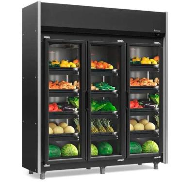 Imagem de Expositor Vertical Hortifruti 3 Portas De Vidro Geas3plb Gelopar All Black 220v