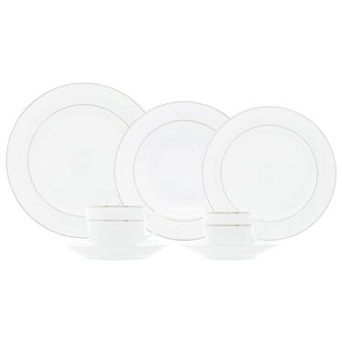 Imagem de WOLFF - Aparelho de Jantar 42 Peças de Porcelana com Borda Prateada Mônaco Branco