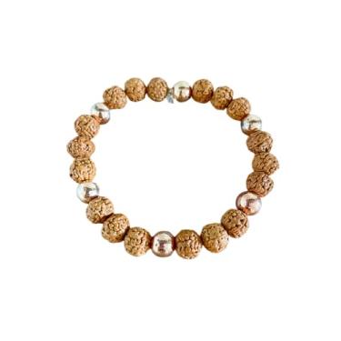 Imagem de Pulseira Sementes de Rudraksha e Hematita Rosa Dourada