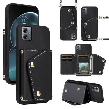 Imagem de Dibosom Capa carteira de luxo para Motorola Moto G14 com 5 compartimentos para cartão fina e alça de ombro, suporte de cartão de crédito de couro PU acessórios capa de celular para MotoG14 G 14