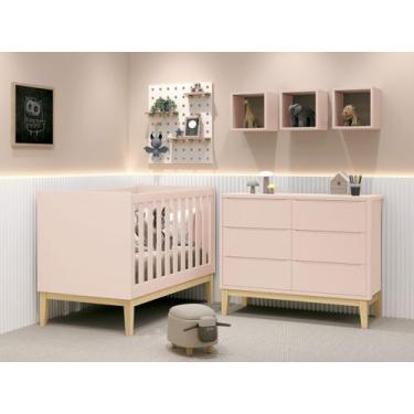 Imagem de Jogo de Quarto para Bebê Classic New Rosa Fosco com Natural - MoveisAq
