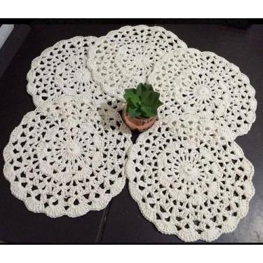 Imagem de 2 Toalhinha De Crochê Redondo Rendado Cru - Danivi Enxovais 