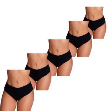 Imagem de Kit 5 Calcinhas Cós Alto Cotton Confortável Aperta Barriga Ajuste Perf