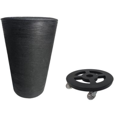 Imagem de Vaso Grande 55cm Redondo De Polietileno E Suporte Com Roda Para Planta