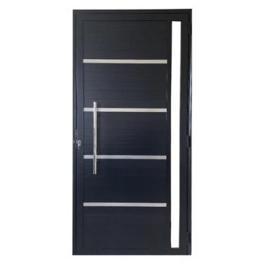 Imagem de Porta de Alumínio Lambril Preto Com Puxador, Friso e Vidro Linha 25 - 