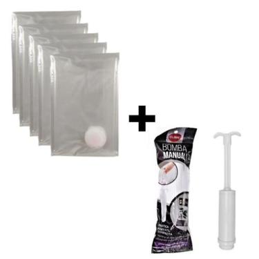 Imagem de Kit 05 Sacos De Viagem À Vácuo P/ Roupas 50X60 + Bomba de Ar - Clink