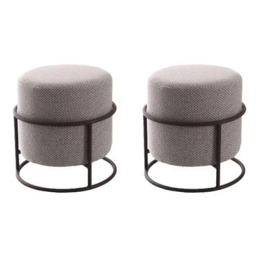 Imagem de Conjunto 2 Puffs Banqueta Decorativo Atlanta Redondo tecido Linho Base