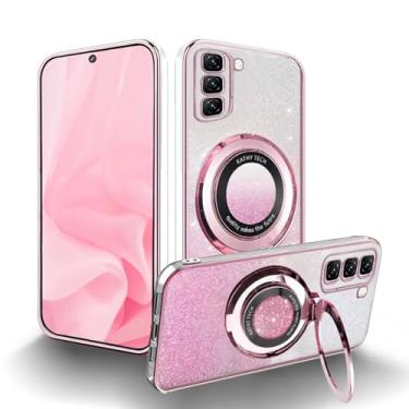 Imagem de MRRSIWEI Capa magnética transparente com glitter para Infinix Hot 50 5G, revestimento luxuoso com gradiente brilhante com suporte para mulheres e meninas, capa de telefone para Infinix Hot 50 5G 17.0