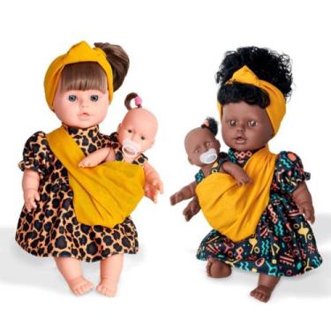 Imagem de Kit Brinquedo Boneca Mãe e Filha Africana 40cm Presente - Adijomar