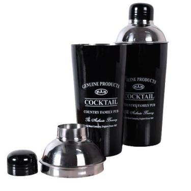 Imagem de Kit Coqueteleira e Bandeja Redonda Classic Black 25x7 Aço Galvanizado 