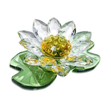 Imagem de Generic Estatueta de lótus de flores criativas em miniatura de vidro, artesanato, estátua de lótus, ornamento para casa, estante, escritório, sala de estar, Claro