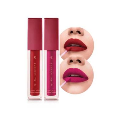 Imagem de Kit 2 Cores Batom Líquido Vermelho Hibisco e Pink Peônia Niina Secrets