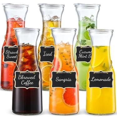Imagem de Conjunto de 6 jarras de vidro com tampas, garrafas transparentes de 1 litro para servir bebidas, para bar de mimosas, brunch, água fria, suco, leite, chá gelado, limonada