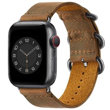 Imagem de Pulseiras de couro vintage compatíveis com Apple Watch Ultra, SE séries 11, 10, 9, 8, 7, 7, 7, 6, 5 e 4 mm de 49 mm, 46 mm, 45 mm, 44 mm, 42 mm (marrom/preto)