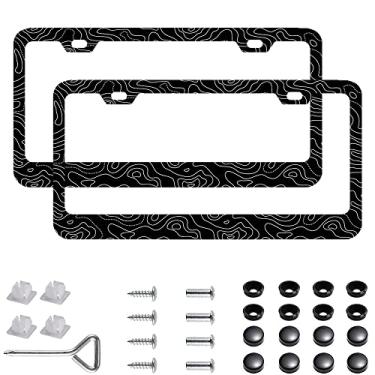 Imagem de Pacote com 2 topográficos | topografia | mapa | exploração | molduras de placa de licença de descoberta, capa de placa de licença de aço inoxidável com tampa de parafuso e conjunto de chave de fenda -