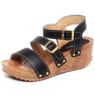 Imagem de Sandalia Feminina Plataforma Anabela Salto Tratorado Preta - Betina Be