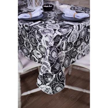 Imagem de Toalha de Mesa Retangular em Tecido Jacquard Estampado Boteco Preto e 