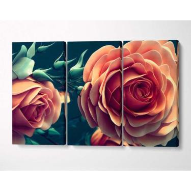 Imagem de 3 Quadros em Tecido Canvas Rosa Pink Flores Fundo Floral - LindaCasaPr