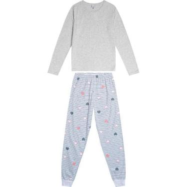 Imagem de Pijama Feminino Meia Malha Manga Longa Malwee Ref. 117595, Cinza, XGG