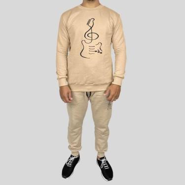 Imagem de Conjunto Calça e Blusa Moletom Careca Sem Capuz Algodão Estampado Viol