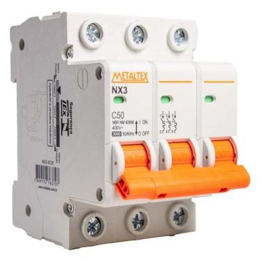 Imagem de Mini Disjuntor C Tripolar 50A 3Ka Metaltex