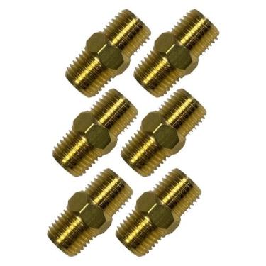 Imagem de 6 Niple Latão Duplo Adaptador Conexão Metal 1/4 X 1/4 Npt - STORE AUTO