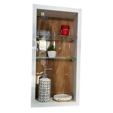 Imagem de Nicho Vertical de Embutir Prateleira Vidro - Porcelanato Borda de Alum