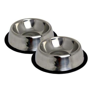 Imagem de 2 Unidades Tigela M- Ração- Água- Cachorro- Gato- Pet- Inox - Fluffie