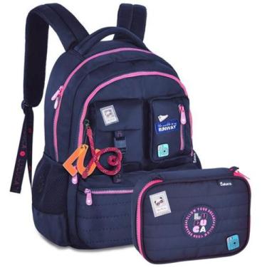 Imagem de Kit mochila de costas lancheira estojo Luluca original, Azul