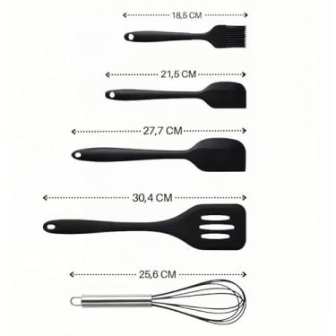 Imagem de Jogo/Kit 5 Peças Utensílios de Cozinha Silicone (Colher, espátula, pincel, fue/batedor/misturador) (Azul Claro)