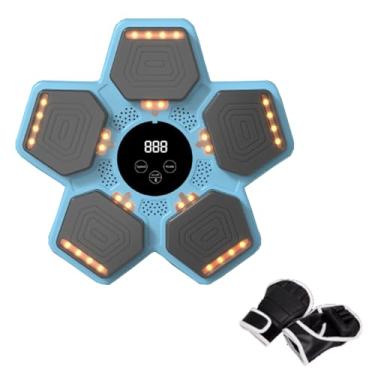 Imagem de Rock88 Máquina de boxe musical, suporte na parede, treinador de boxe eletrônico com luvas, equipamento de boxe com feedback de luz para casa e escritório, azul
