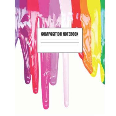 Imagem de Rainbow Composition Notebook: 7.5 x 9.25 in | WIDE Ruled Lined | 100 Pages | Fun Cool Cute Rainbow Paint Drip Cover for Women, Girls, Kids, High School, Teachers, and College Students