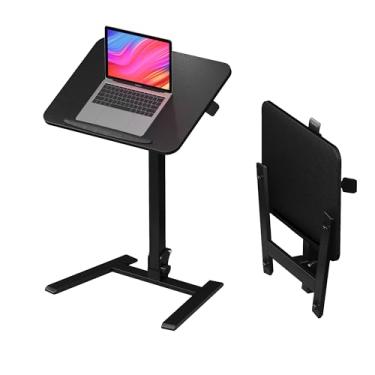 Imagem de Alawooder Mesa móvel dobrável de 63 cm – mesa sem montagem, mesa de laptop com rodinhas ajustáveis em altura, mesa portátil com rodas para escritório em casa, artesanato e estudo, preta