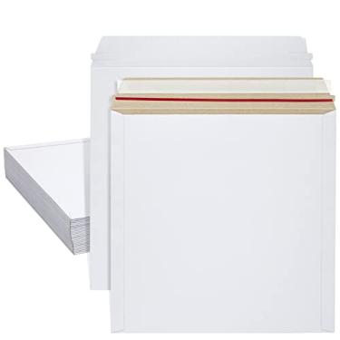 Imagem de Juvale Envelopes de gravação - 31,7 x 31,8 cm, branco, pacote com 25, quadrado plano - Mailers de calendário quadrado para discos de vinil e impressões de arte - Fecho de descascar e selar
