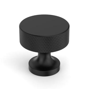 Imagem de Coinkoly Pacote com 20 maçanetas de armário 1-1/5" (30 mm) puxadores pretos de armário de cozinha para gavetas serrilhadas puxadores preto fosco para armários CK0072