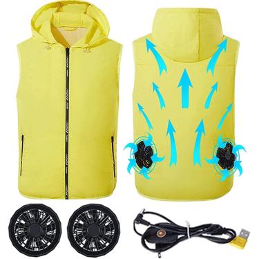Imagem de Colete de resfriamento masculino Ventilador Jacet Tecido de malha leve com 2 ventiladores USB vestível sem mangas Verão Ice Cool Colete para mulheres Pescando Hiing Woring, Amarelo, XXL-5XL