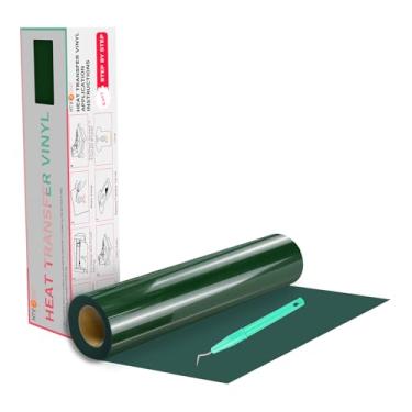 Imagem de HTVRONT Rolos de Vinil Htv Vinil de Transferência de Calor - 12" X 20 Pés Vinil Htv Verde Escuro para Camisas, Ferro Em Vinil para Todas As Máquinas de Corte - Fácil de Cortar e Remover Ervas Daninhas