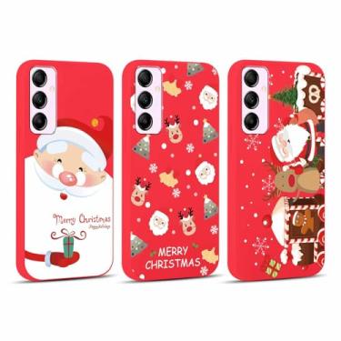 Imagem de Yomjew Pacote com 2 capas de celular Merry Christmas para Samsung Galaxy A55 5G 6,6 polegadas, linda estampa de árvore de Natal, Papai Noel, veado, capa de silicone macio à prova de choque para