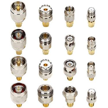 Imagem de TLS.eagle Kit de conector SMA em adaptador padrão SMA/BNC/UHF/N/F macho para fêmea conector conversor conversor pacote com 16