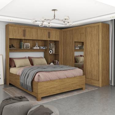 Imagem de Guarda-roupa Casal Modulado 4 Portas com Cama Santiago 3 Portas com Espelho 5 Gavetas Cinamomo