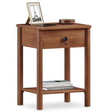 Imagem de IDIMEX Mesa de Cabeceira Quarto Madeira 1 Gaveta Moderna Apoana Castanho