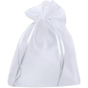 Imagem de saquinhos de organza tule 20x35 cm Branco fita cetim 50 Und - OKABOX