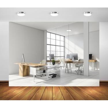 Imagem de Loccor Pano de fundo moderno para escritório de 3 x 2,4 m com estilo interior de escritório de negócios fundo de parede de vidro branco para casa, escritório, videoconferência, zoom room, adereços