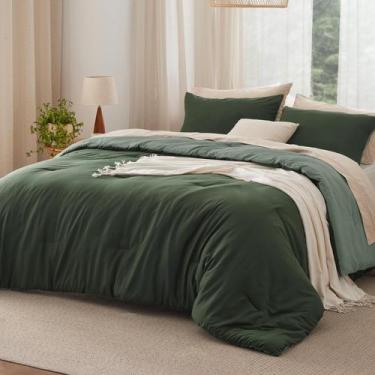 Imagem de Conjunto de edredom Bedsure Queen Size reversível verde escuro