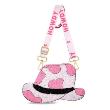 Imagem de CEALXHENY Bolsa Western para mulheres com contas HOWDY bolsa transversal cowboy bota chapéu bolsa de ombro rodeio lembrancinhas de despedida de solteira, Branco