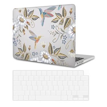 Imagem de Capa rígida compatível com MacBook Pro 13 polegadas modelo A2338 M1 A2289 A2251 A2159 A1989 A1708 A1706 versão 2020 2019 2018 2017 2016, capa de plástico rígido e capa de teclado, flor e Pássaro