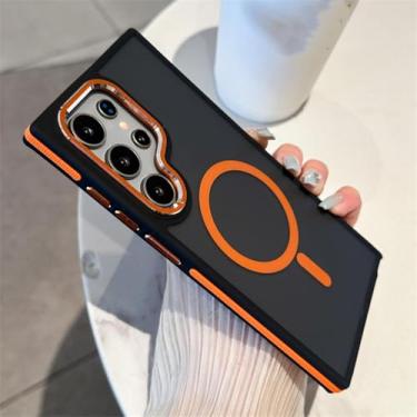 Imagem de HPQWN Para S24 Plus Luxury Matte Magnetic Case Fe Carregamento sem fio Capa à prova de choque (para S24 Plus/Laranja)