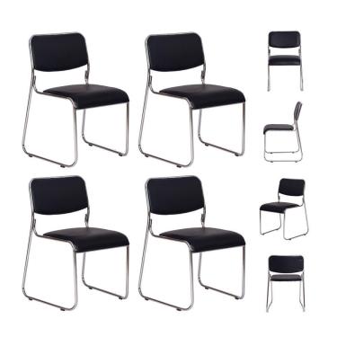 Imagem de 4 Cadeiras Escritório Interlocutor Preta Base Fixa Cromada